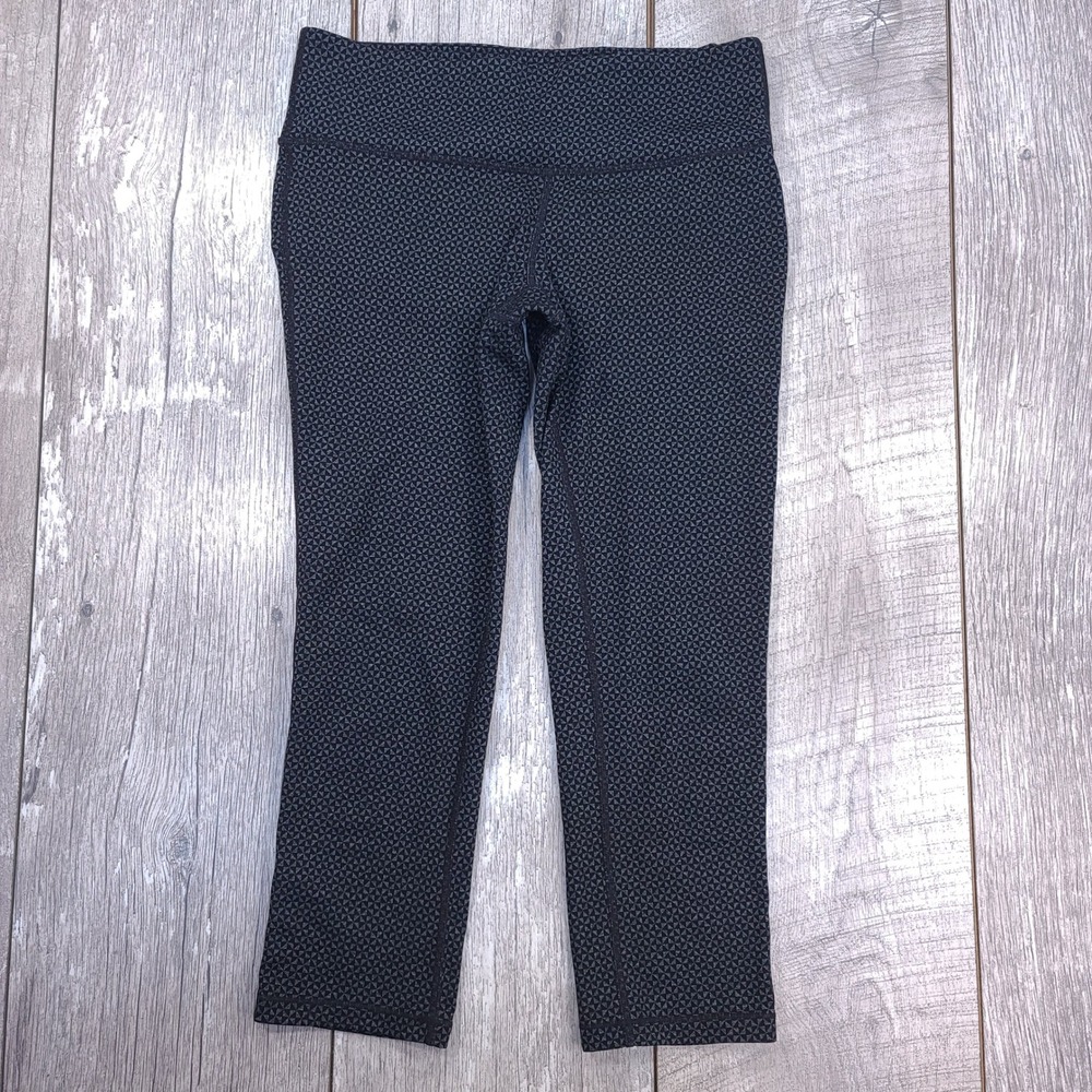 Prana Leggings Women XS Gray Geometric Print Cropped Mid Rise Yoga Athletic